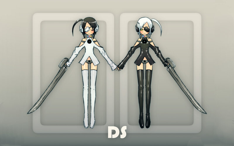 Two anime girls with swords
