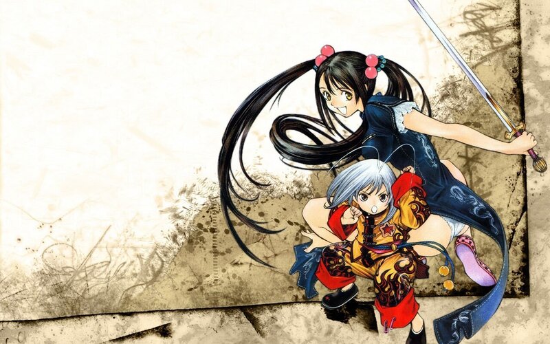 Two anime girls with swords