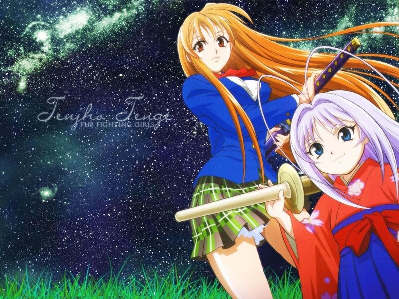 Two anime girls with swords