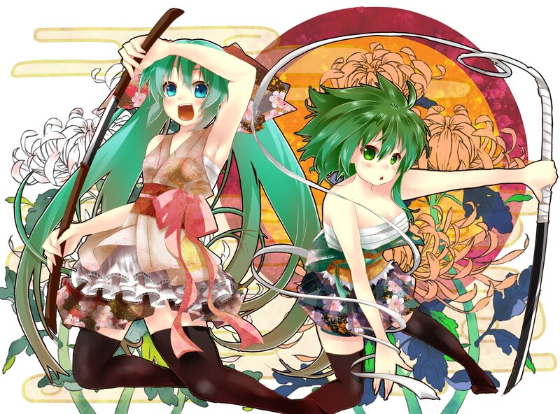 Two anime girls with swords