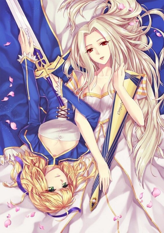 Two anime girls with swords