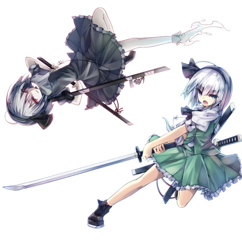 Two anime girls with swords