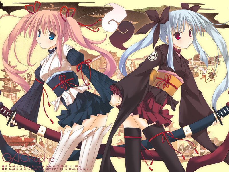 Two anime girls with swords