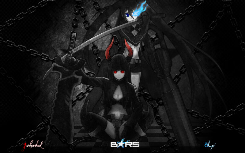Two Anime Girls with Swords — Black, Dark, Night