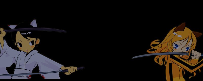 Two Anime Girls with Swords — Black, Dramatic, Cat Ears