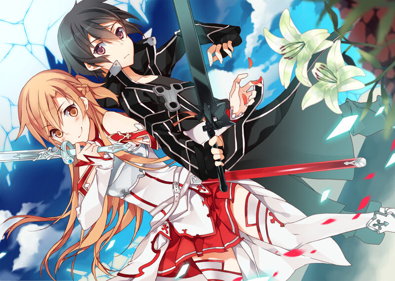 Two Anime Girls with Swords — Blue, Dramatic, Afternoon