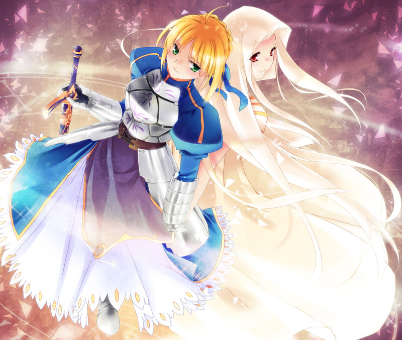 Two Anime Girls with Swords — Blue, Dramatic, Armor