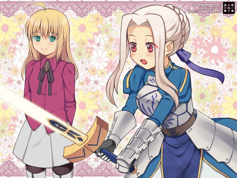Two Anime Girls with Swords — Blue, Playful, Manga