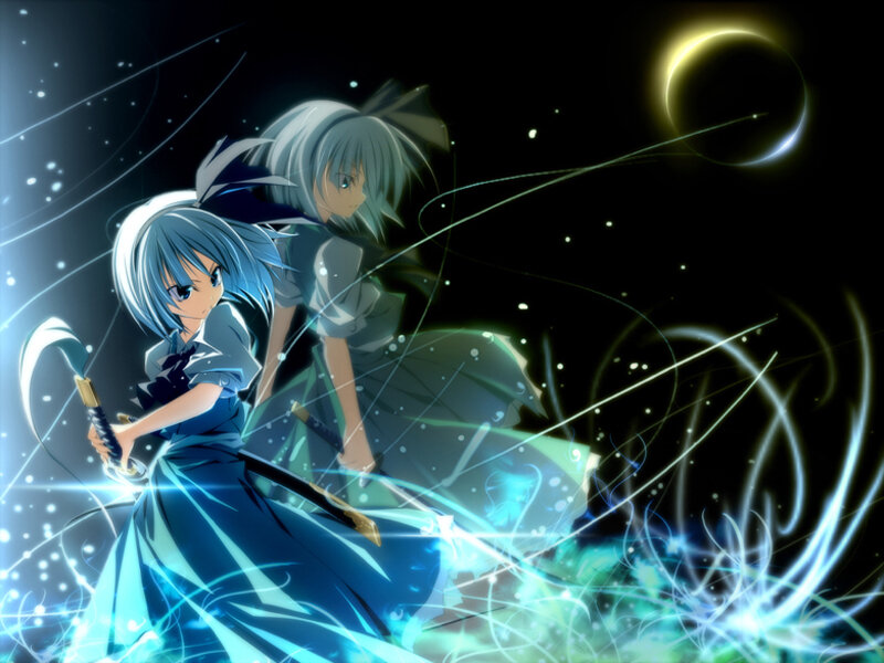 Two Anime Girls with Swords — Blue