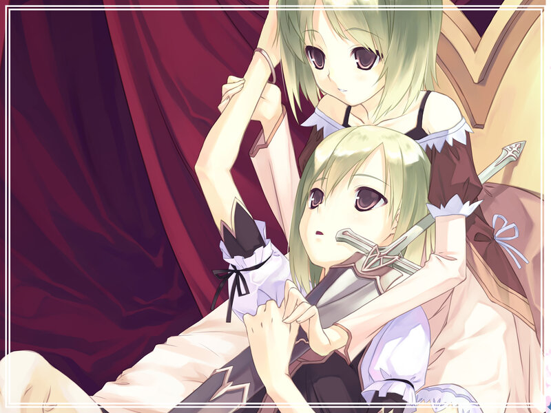 Two Anime Girls with Swords — Green