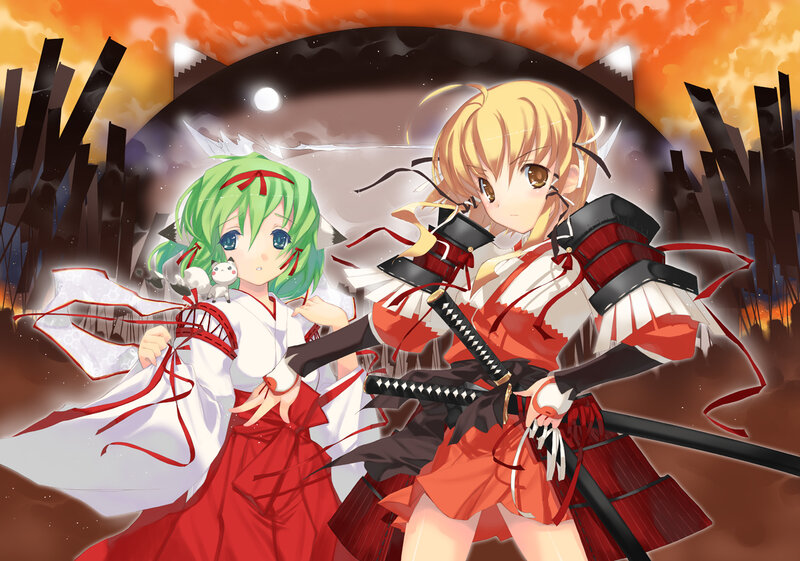 Two Anime Girls with Swords — Orange