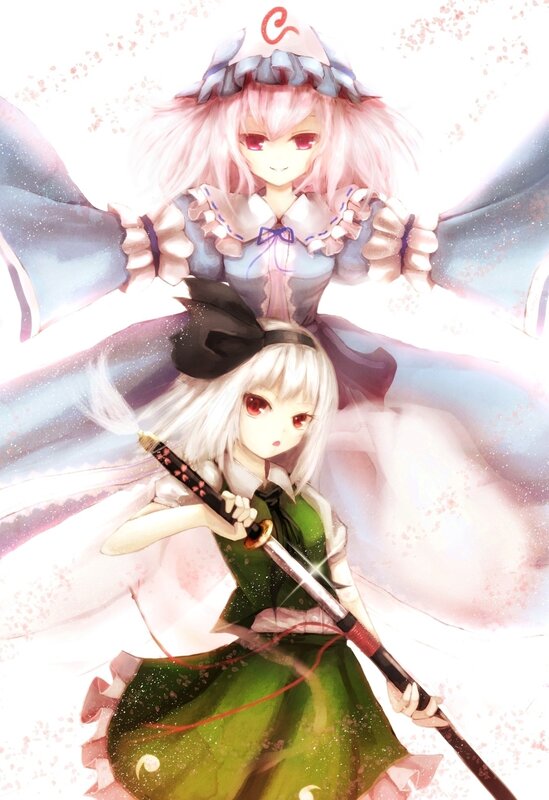 Two Anime Girls with Swords — Pink, Dramatic, Spring, Wings