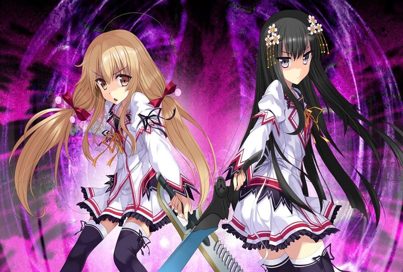 Two Anime Girls with Swords — Purple, Dramatic, Bows