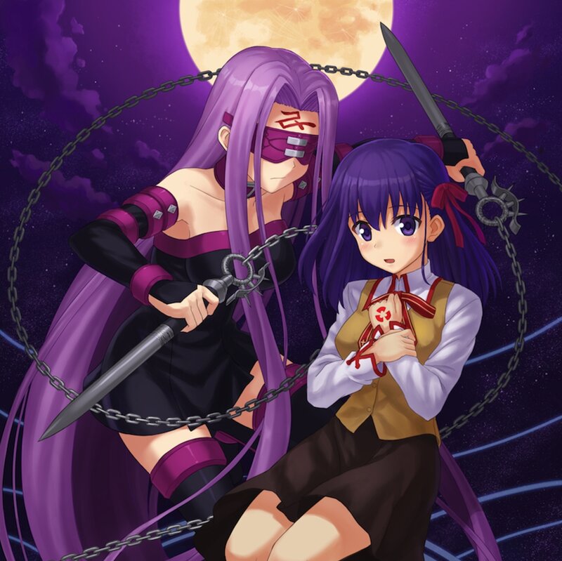 Two Anime Girls with Swords — Purple, Dramatic, Night, Chains
