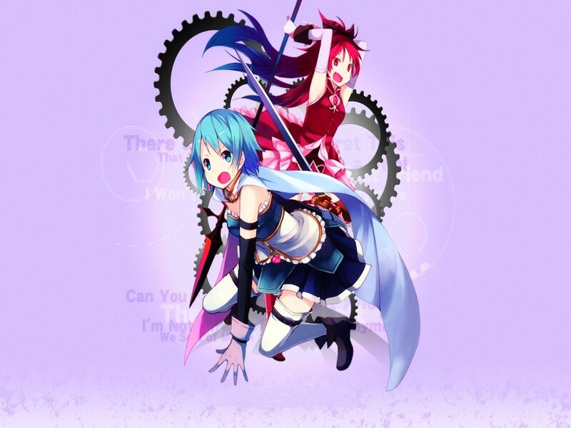 Two Anime Girls with Swords — Purple, Dynamic, Gears