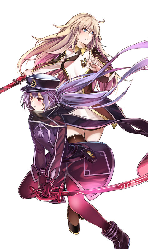 Two Anime Girls with Swords — Purple, Dynamic, Uniforms