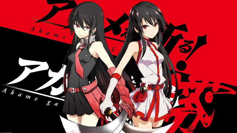 Two Anime Girls with Swords — Red, Dramatic, Red Eyes, Long Hair