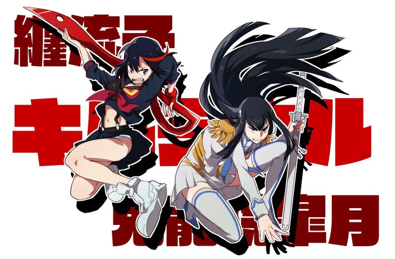 Two Anime Girls with Swords — Red, Dynamic, Aggressive
