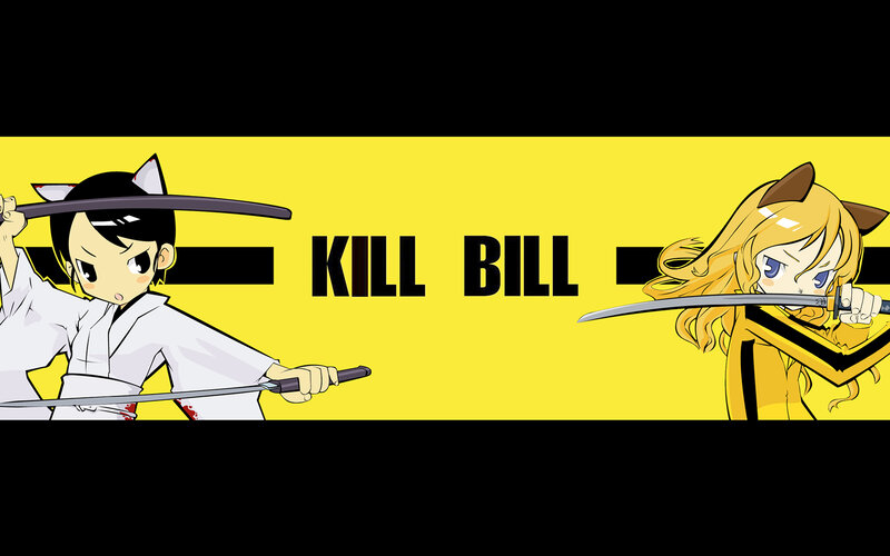 Two Anime Girls with Swords — Yellow, Dramatic, Cat Ears