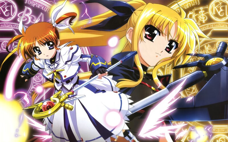 Two Anime Girls with Swords — Yellow, Dramatic