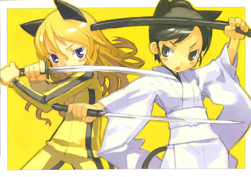 Two Anime Girls with Swords — Yellow, Dynamic