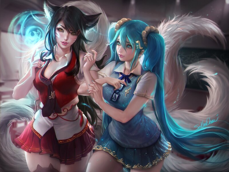 Two Anime Girls with Tails — Blue