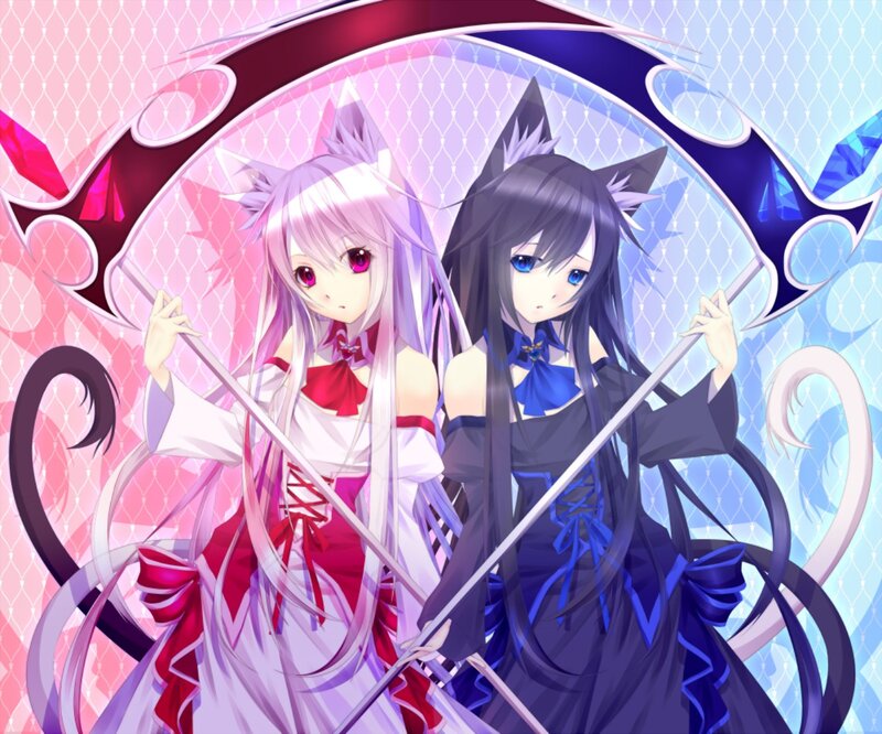 Two Anime Girls with Tails — Pink