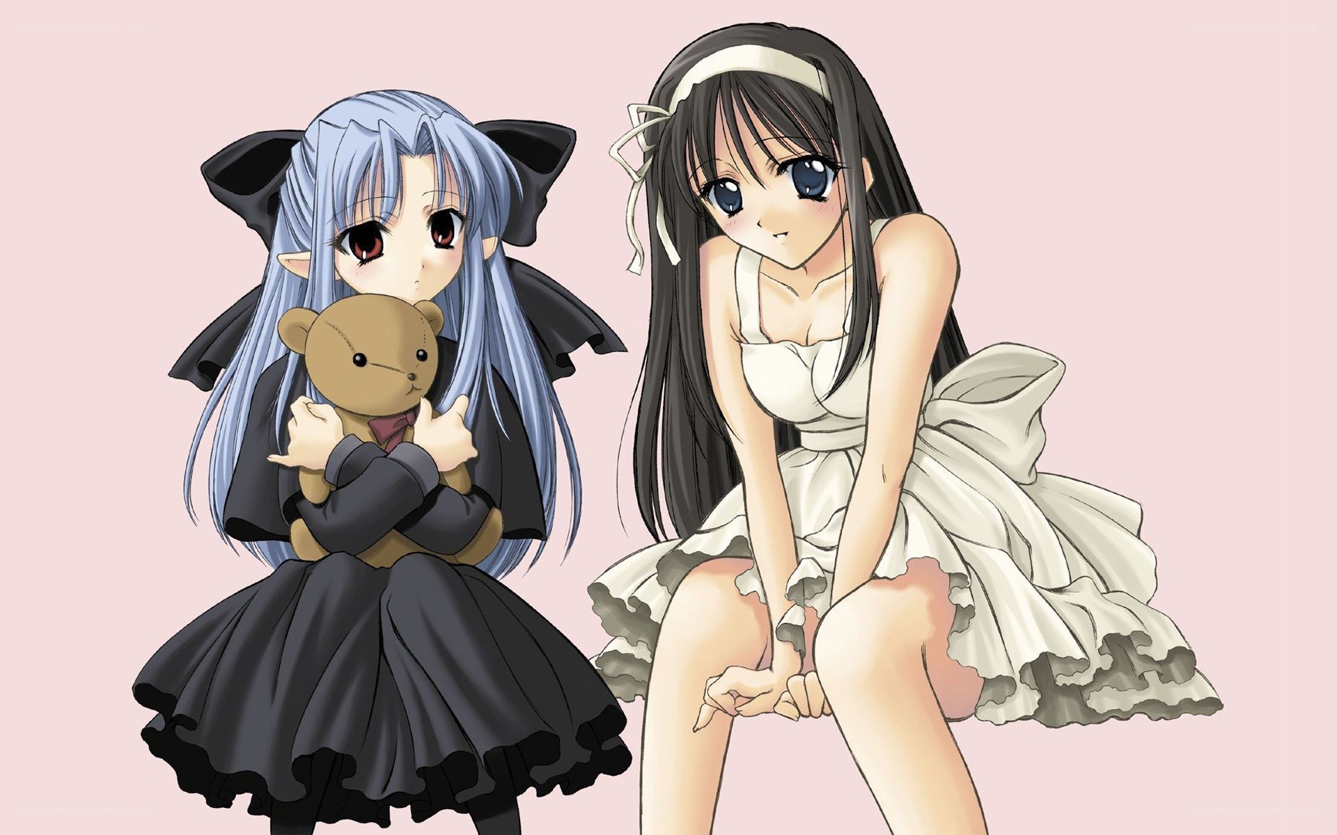 Two anime girls with teddy bear