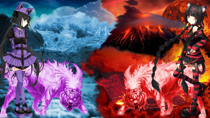 Two Anime Girls with Tigers