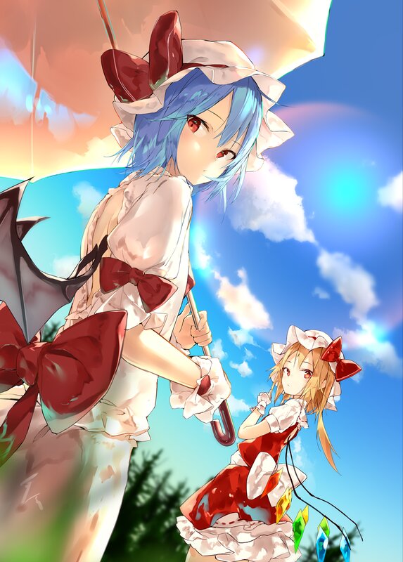 Two Anime Girls with Umbrella — Blue