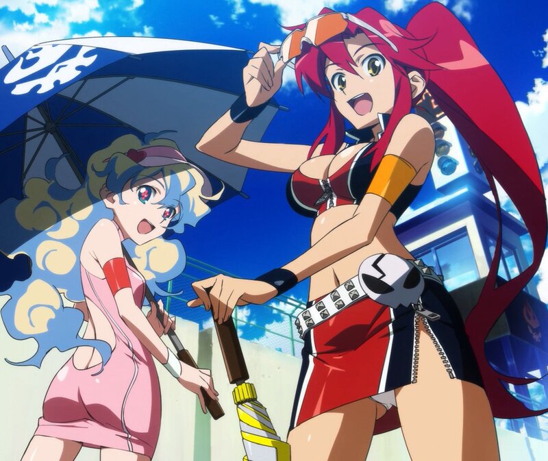 Two Anime Girls with Umbrellas — Blue