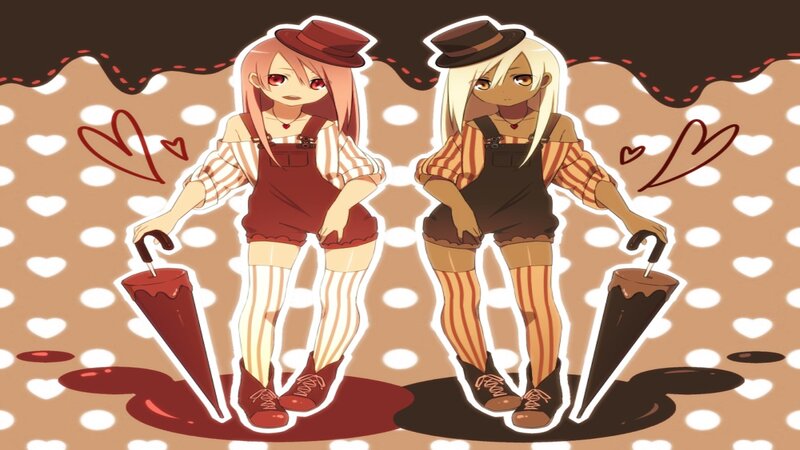 Two Anime Girls with Umbrellas — Brown