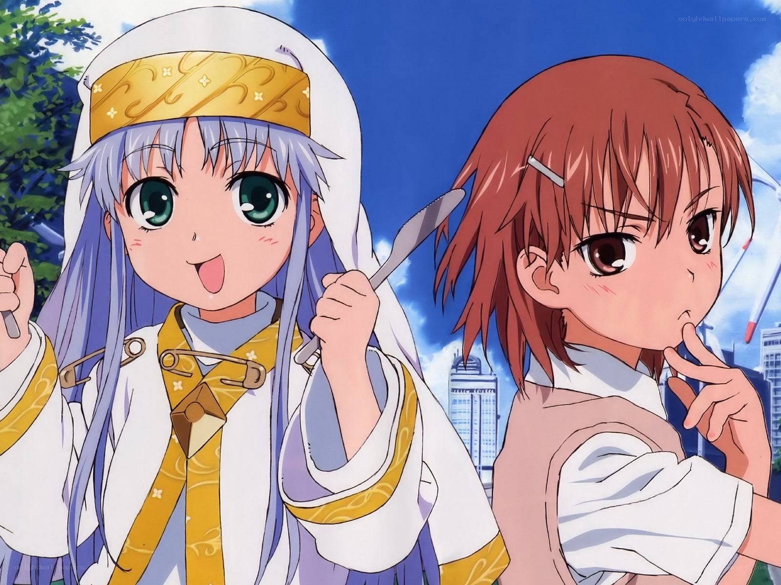 Two anime girls with utensils