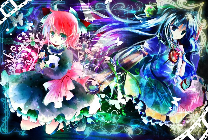 Two anime girls with vibrant hair