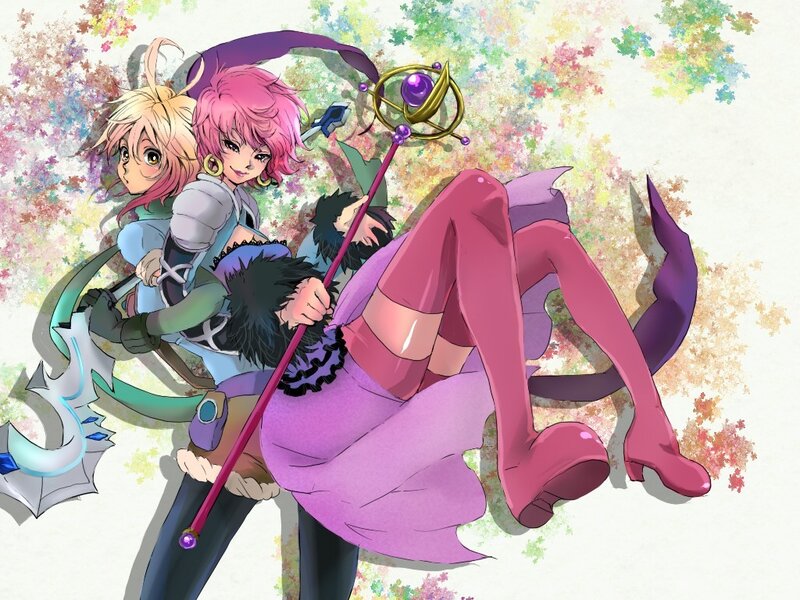 Two anime girls with weapons