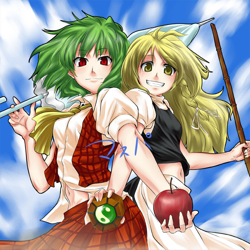 Two anime girls with weapons