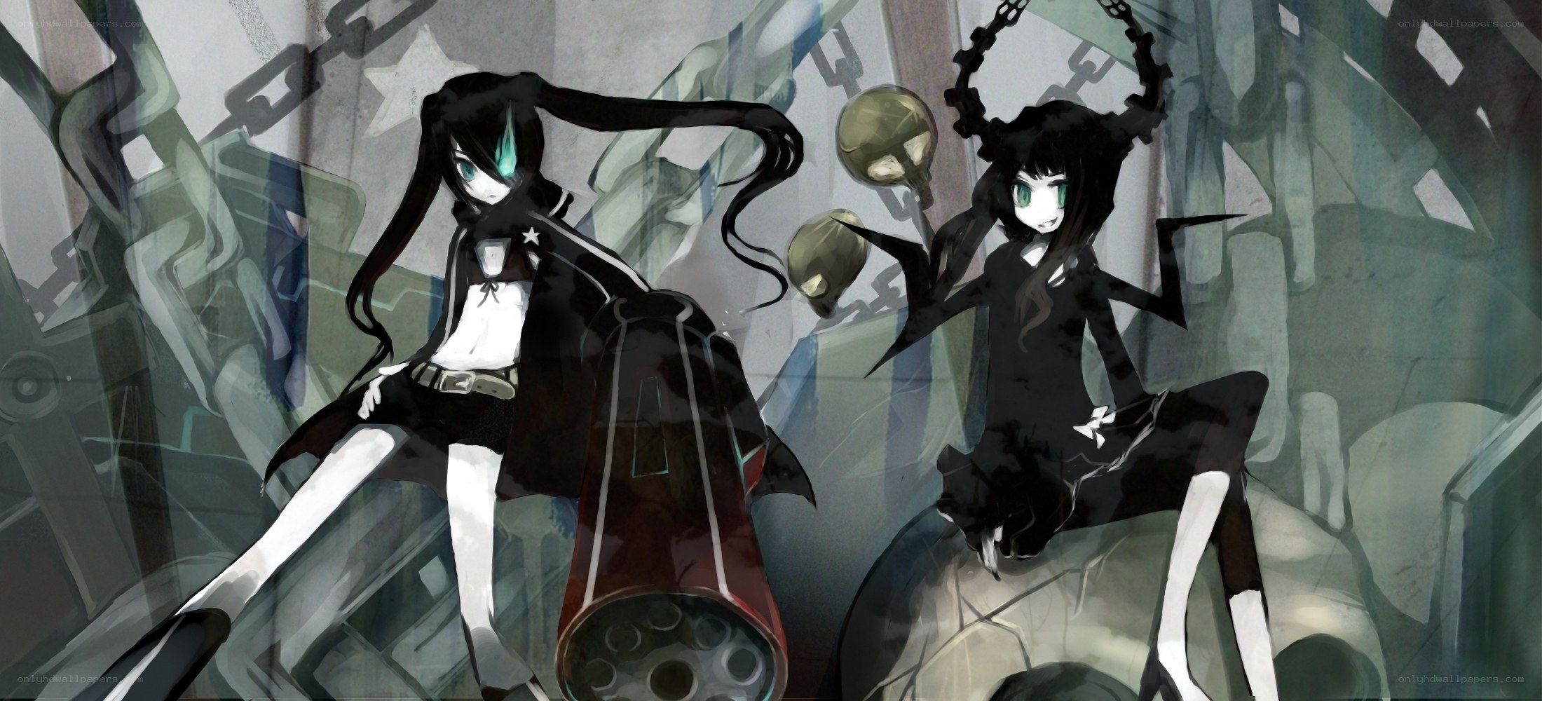 Two anime girls with weapons