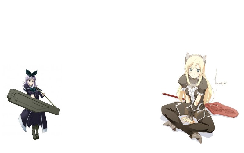 two anime girls with weapons