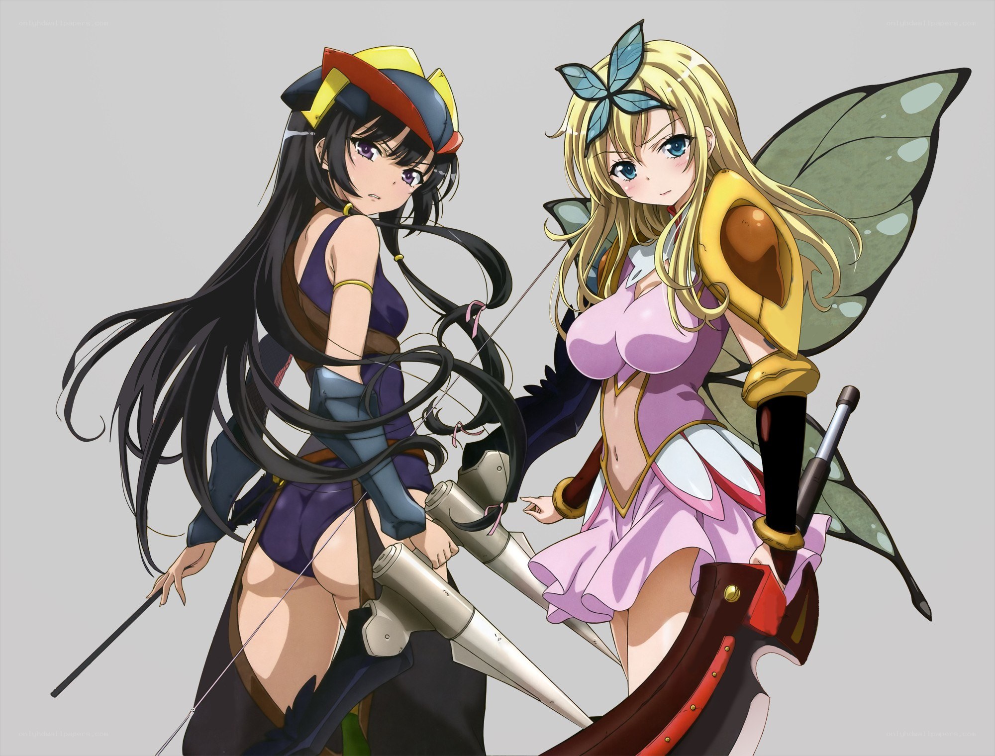 Two anime girls with weapons