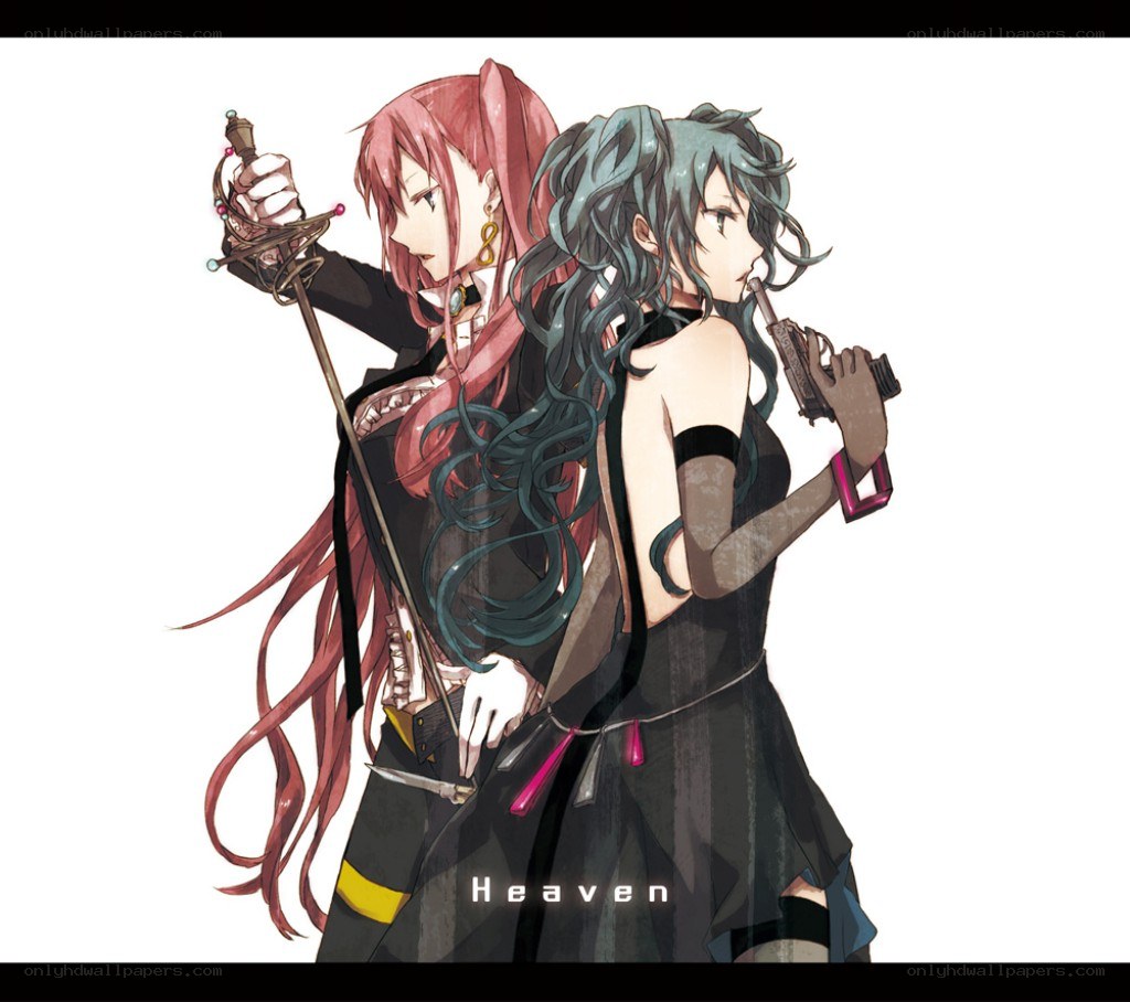 Two anime girls with weapons