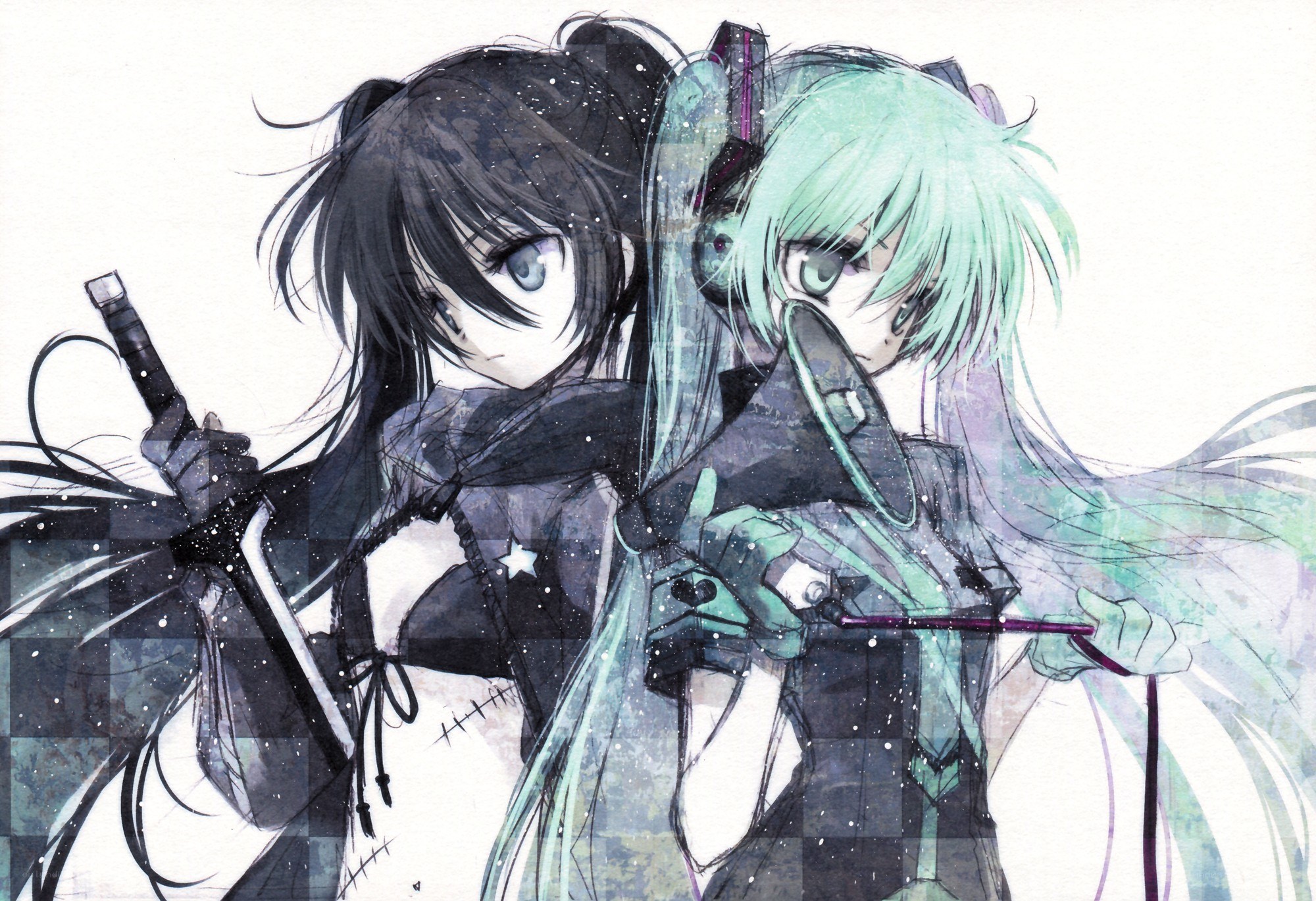 Two anime girls with weapons