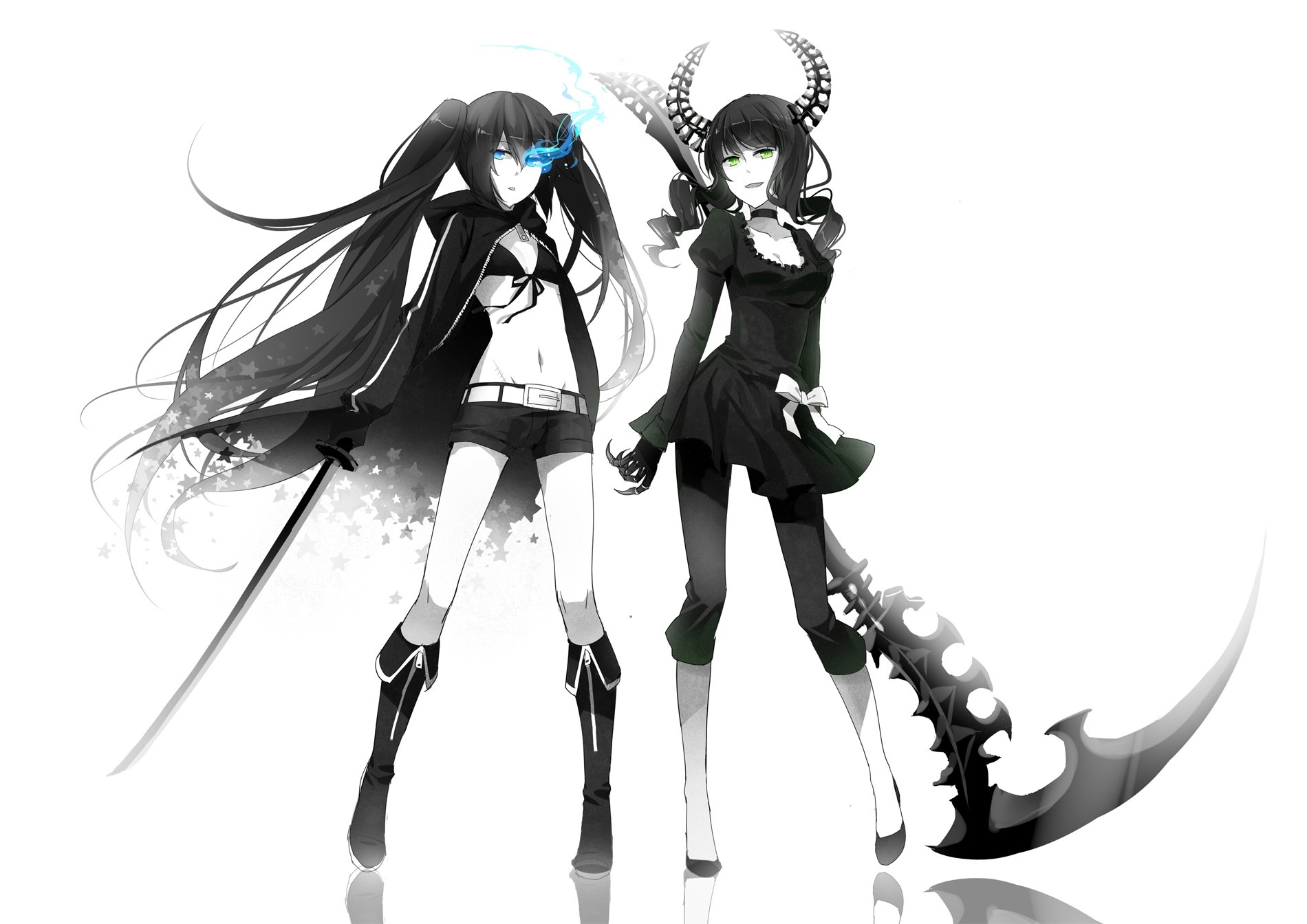 Two anime girls with weapons