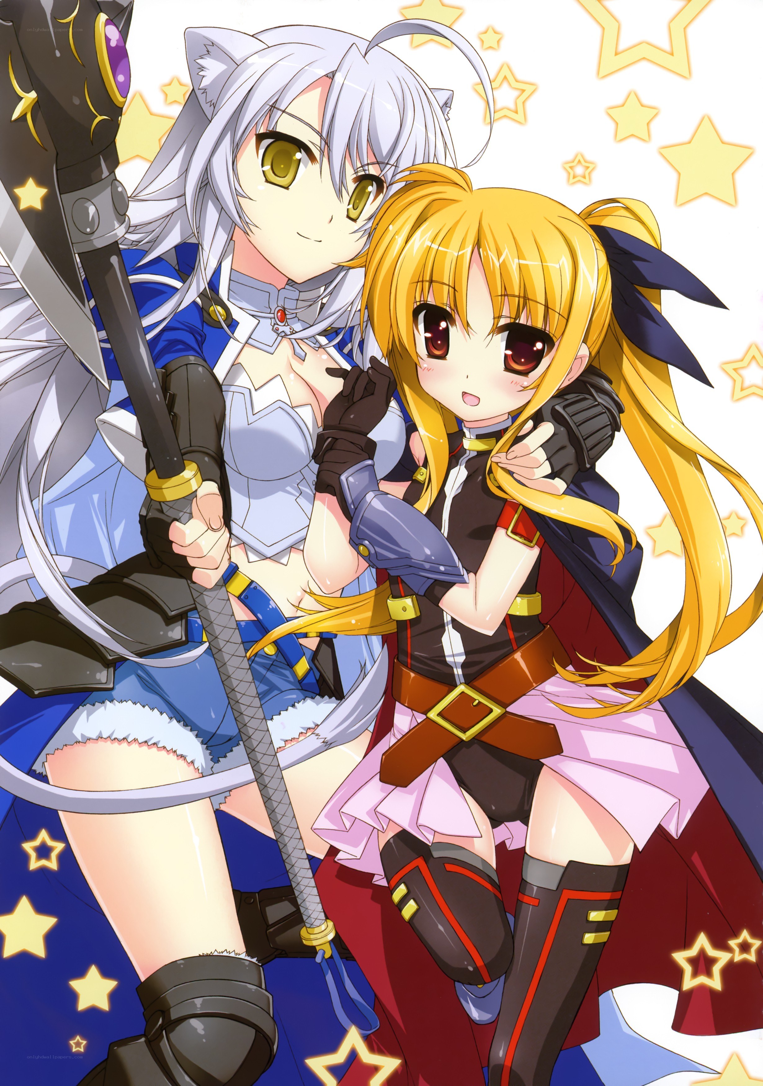 Two anime girls with weapons