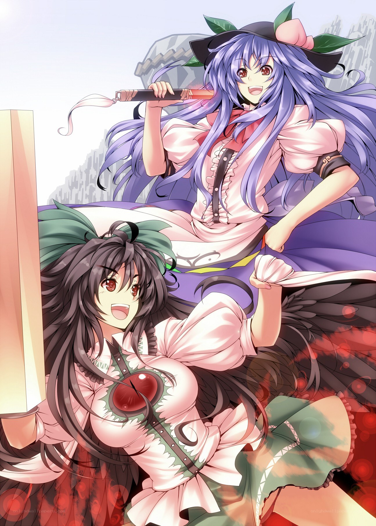 Two anime girls with weapons
