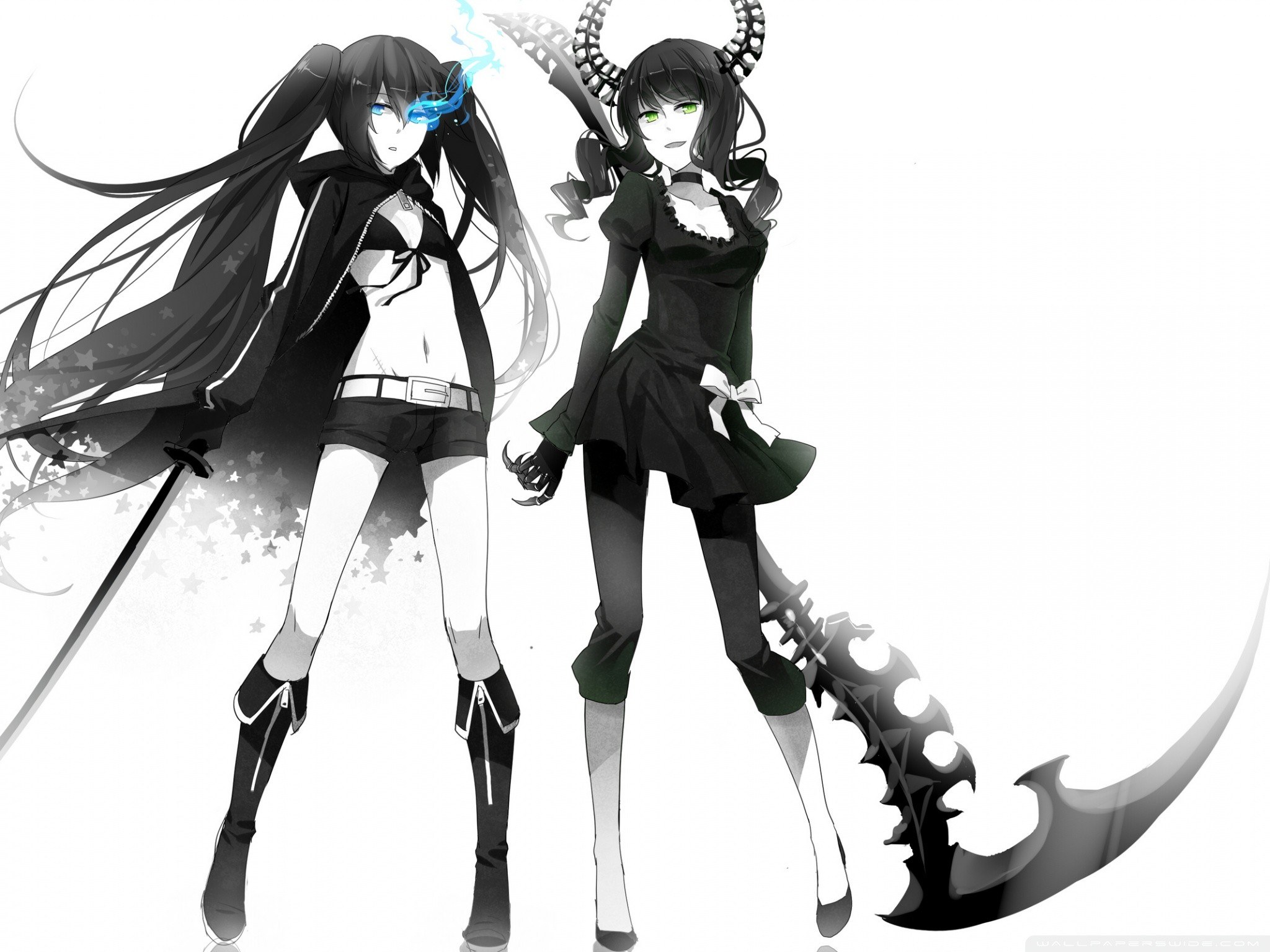 Two anime girls with weapons