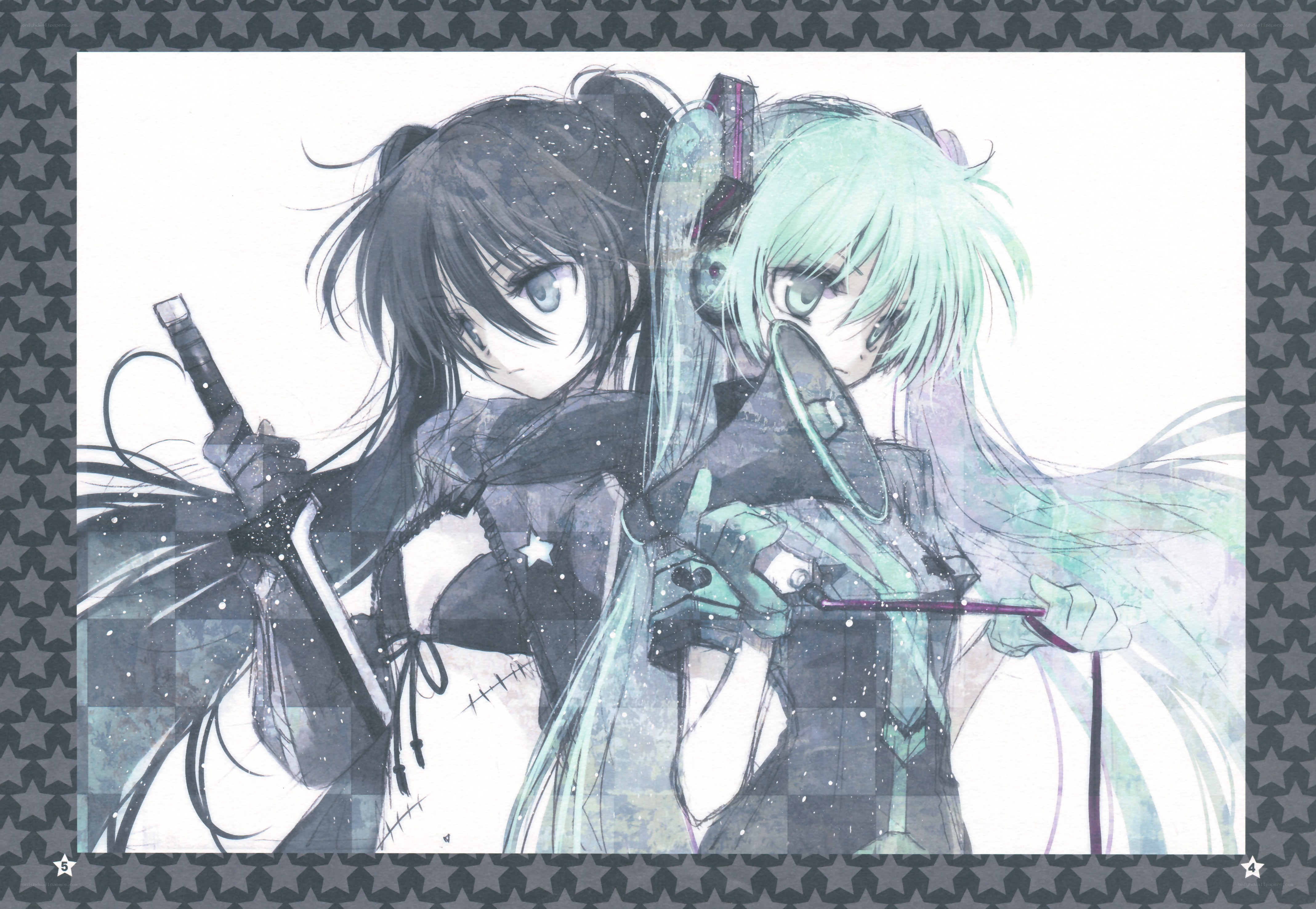 Two anime girls with weapons