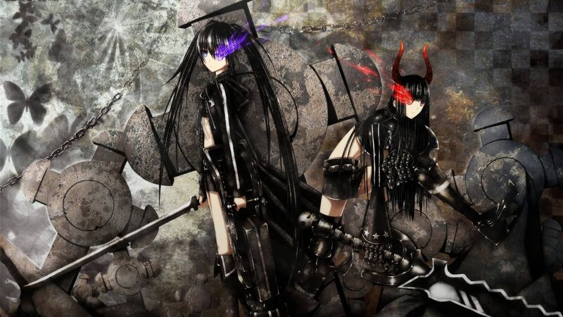 Two Anime Girls with Weapons — Black, Dark, Dramatic