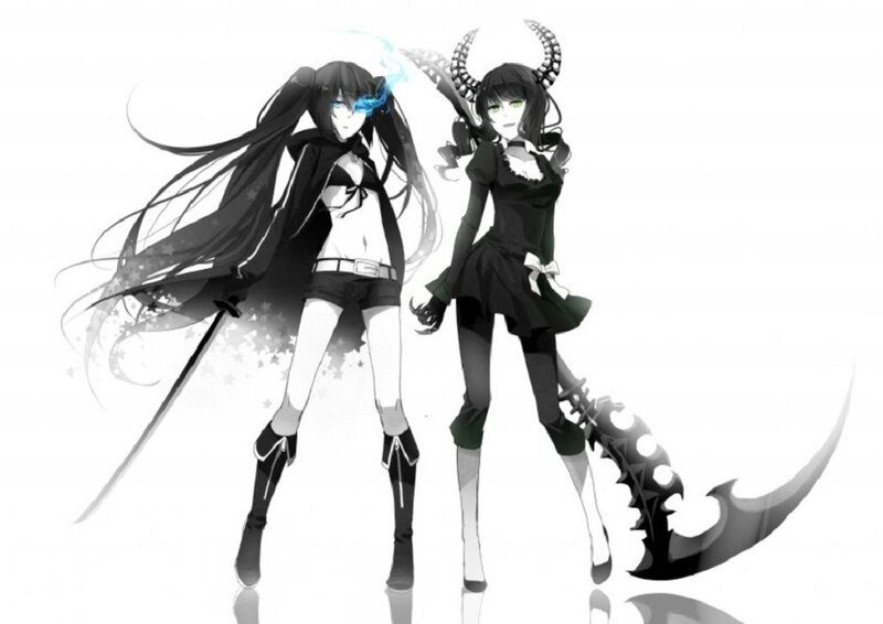 Two Anime Girls with Weapons — Black, Dramatic, Horns