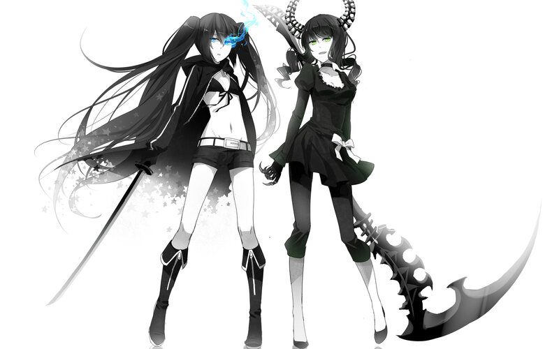 Two Anime Girls with Weapons — Black, Dramatic, Long Hair