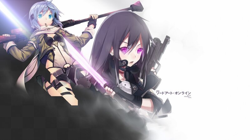 Two Anime Girls with Weapons — Black, Dramatic, Swords